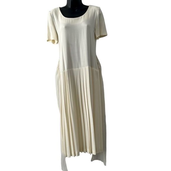 Vtg 80s 90s Pleated Maxi Dress Drop Waist Donna Ricco Ivory Preppy Ankle 4 XS - Picture 3 of 15